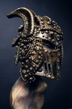 Mannequin in copper horn helmet 