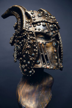 Mannequin in copper horn helmet 