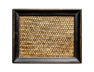 Wooden Tray and Traditional handcraft pattern weave old. are thai style pattern nature from handcraft. Made of wicker surface for furniture material  isolated on white background.