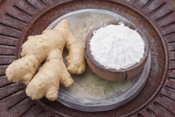 baking soda and ginger root on the table