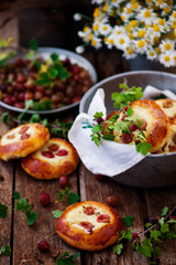 Gooseberry and cottage cheese  Filled Buns. .style rustic.