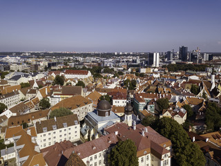 Scenic summer aerial panorama of the Old Town in Tallinn, Estonia