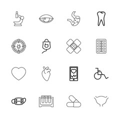 Collection of 16 medicine outline icons