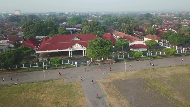 AERIAL: Afternoon Activity in Kraton Jogjakarta Indonesia - Palace in Yogyakarta