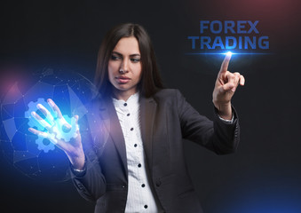 The concept of business, technology, the Internet and the network. A young entrepreneur working on a virtual screen of the future and sees the inscription: Forex trading