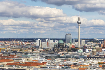 Obraz premium Aerial view of Berlin skyline with famous TV tower and Berliner Dom, Germany