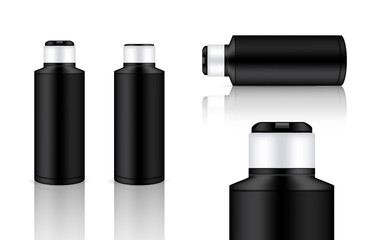 Mock up Realistic Plastic Packaging Product Black and white color For Cosmetic Beauty Bottle isolated Background.