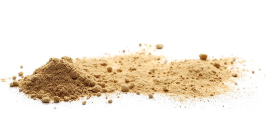 Ginger powder isolated on white, (Zingiber officinale)