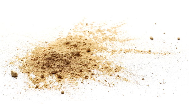 Ginger powder isolated on white, (Zingiber officinale)