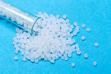Plastic pellets. Transparent Polyethylene granules. Plastic Raw material .High Density Polyethylene (PE-HD). PE-LD