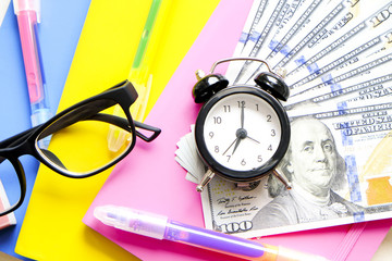 Investing time & money in expensive education, college tuition & fees concept. Pack of new one...
