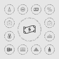 Collection of 13 money outline icons