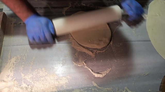 Eating and coocking concept. Chef makes meat pide.