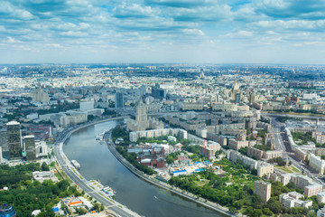 view of the Moscow river from a skyscraper in Moscow city