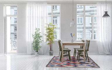 Modern dining room with wooden table and chairs © XtravaganT