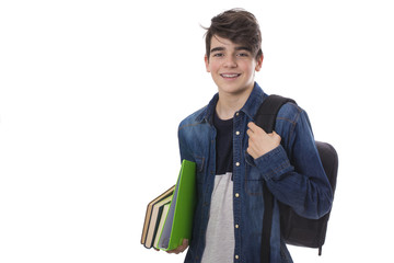 student with books isolated, back to school