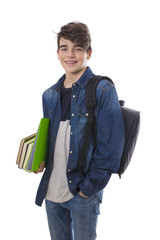 student with books isolated, back to school