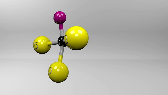 Chlorofluorocarbon molecule. Molecular structure of CFC-11 compound. Gas contributor to depletion of the ozone in the atmosphere.
