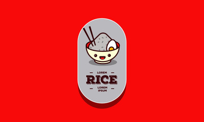 Rice Bowl With Happy Smiling Face Vector Illustration Badge or Sticker in Flat Style Design