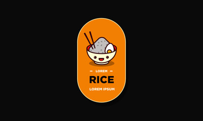 Rice Bowl With Happy Smiling Face Vector Illustration Badge or Sticker in Flat Style Design