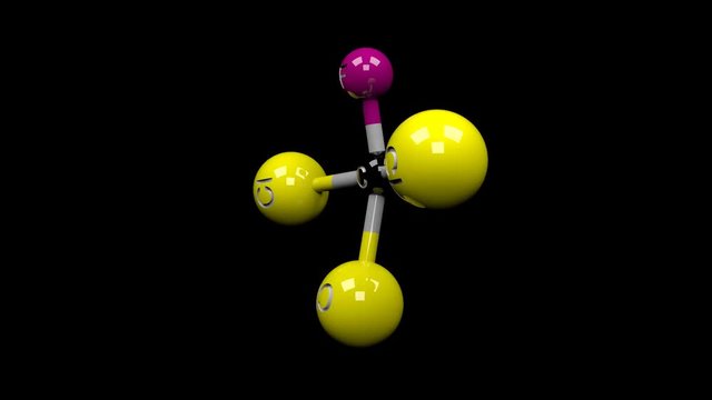 Chlorofluorocarbon molecule. Molecular structure of CFC-11 compound. Gas contributor to depletion of the ozone in the atmosphere. Alpha channel.
