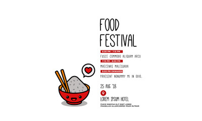 Food Festival invitation Design with Rice Bowl Chopsticks Where and When Details