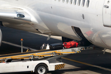 Loading suitcases of tourists in the plane