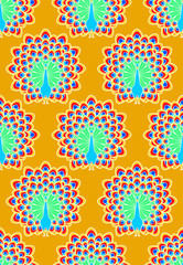 Peacock pattern seamless. Beautiful bird with large tail. Vector background