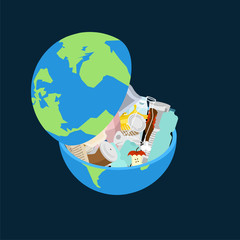 Earth garbage dump. Planet and garbage. scrapyard Vector illustration.