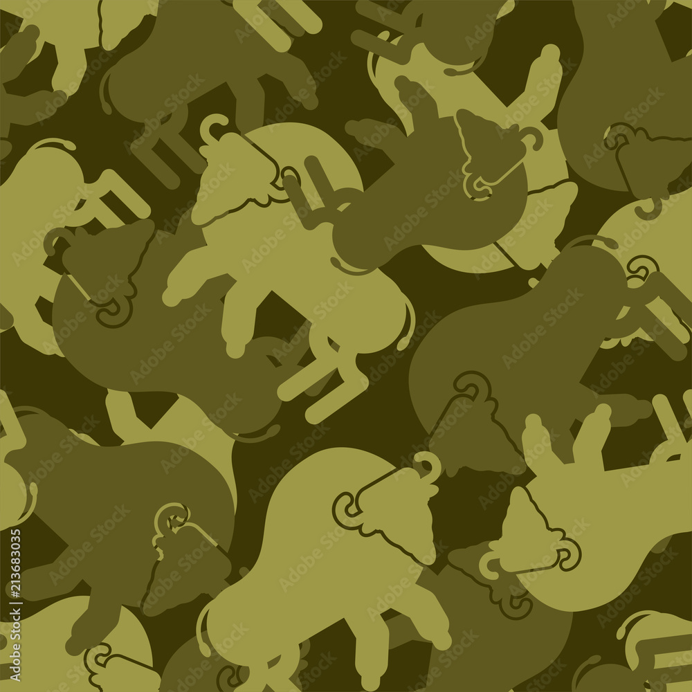 Wall mural Bison military texture. Aurochs army pattern. Soldier protective Buffalo background. War hunter camouflage ornament. Wild Bull Vector illustration