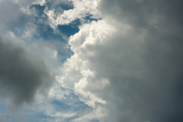 Beautiful white clouds in the blue sky as texture. Creative concept idea background.