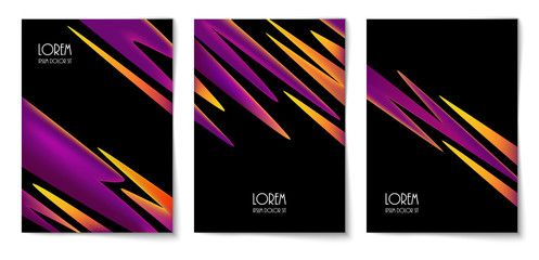 Vibrant gradient abstract shapes and copy space on black vertical background. Set of design template of flyer, banner, cover, poster in A4 size. Vector illustration.