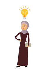 Cartoon arab happy business woman with idea bulb