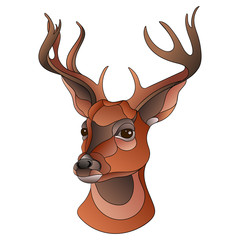 Vector illustration of a deer, colorful neo traditional style. Head of wild deer with antlers.