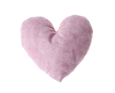 Heart shaped decorative pillow on white background