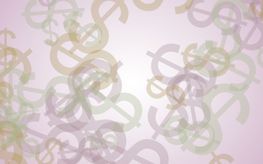 Multicolored translucent dollar signs on white background. Orange tones. 3D illustration