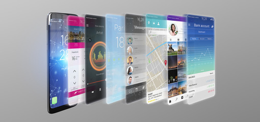 3d rendering app template on a smartphone - obrazy, fototapety, plakaty