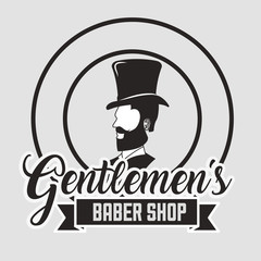 baber shop label gentlemans bearded man on the side traditional hat vector illustration