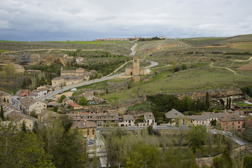 Fototapeta na wymiar View of the Vera Cruz church from Segovia with Zamarramala on the distance