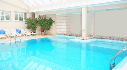 Swimming pool with refreshing clear water indoors