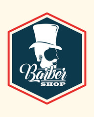 baber shop figure rhomb sign man beard using hat vector illustration
