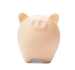 Cute piggy bank on white background. Money saving