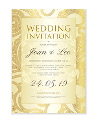 Wedding invitation design template (Save the date card). Classic Golden background useful for any Invitations,  marriage, anniversary, engagement party