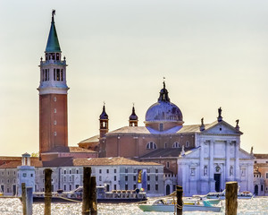 Fototapeta na wymiar San Giorgio Maggiore Church Grand Canal Boats Venice Italy