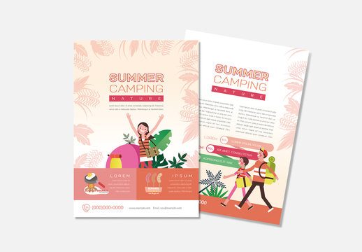 Camping Flyer Layout With Character Illustrations