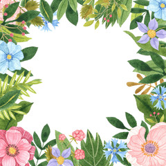 Flower frame. Hand painted watercolor illustration.