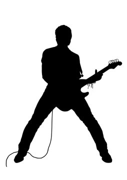 recommend clip art: Vector drawing. Silhouette of man with electric guitar.