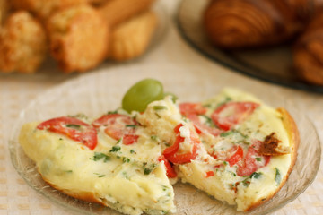 Delicious magnificent omelet and pastries