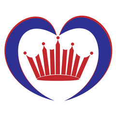 Heart with crown decoration red and blue