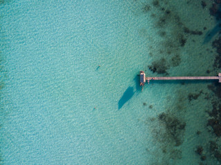 Beautiful turquoise water. Laguna Bacalar  - the lake of seven colors. Favorite place of rest for...